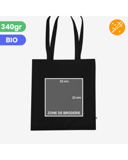 black embroidered tote bag