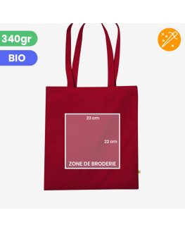 red embroidered tote bag